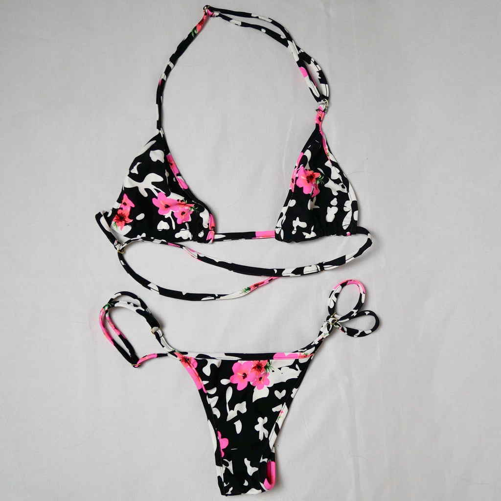 Hibiscus Pattern Triangle Adjustable Bikini