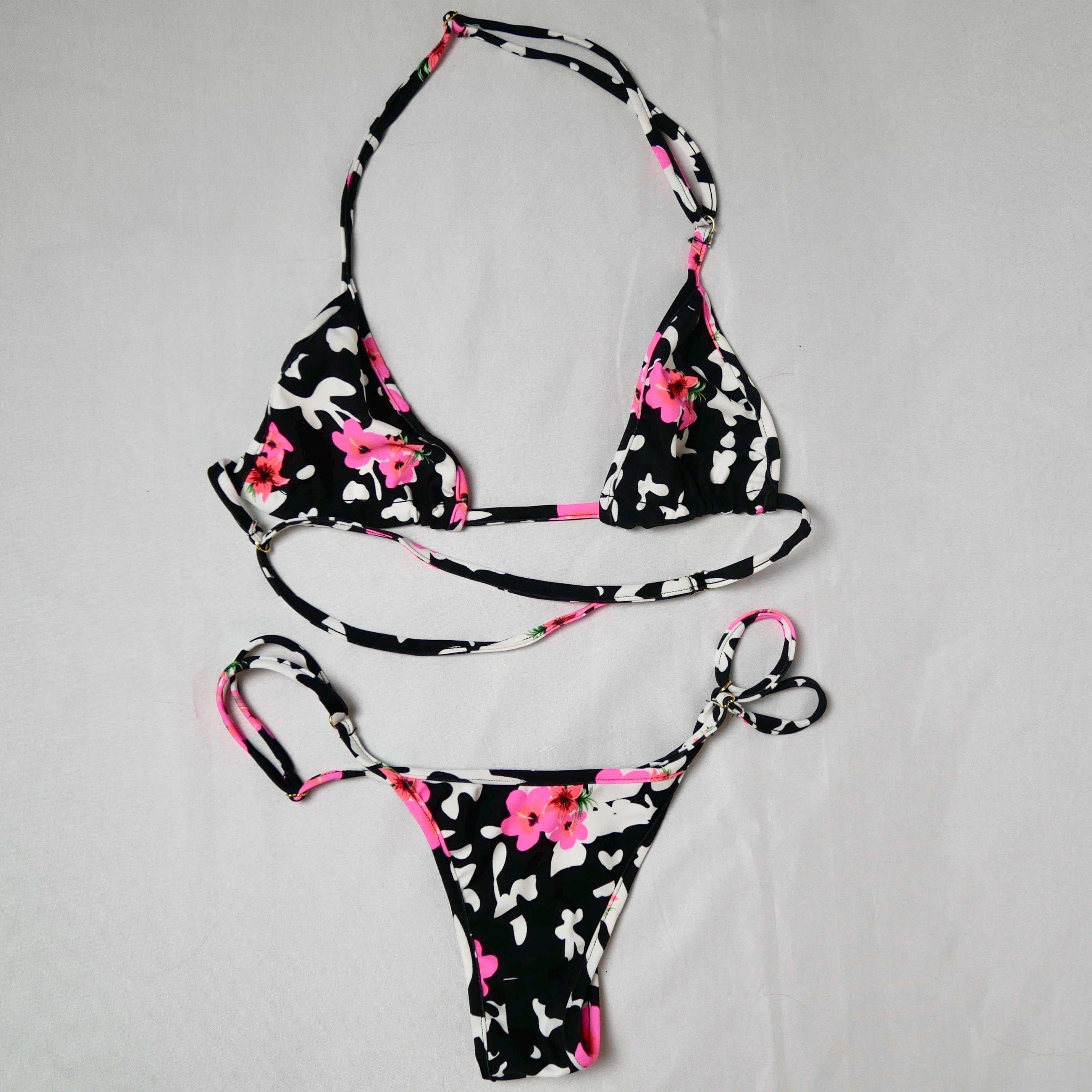 Hibiscus Pattern Triangle Adjustable Bikini