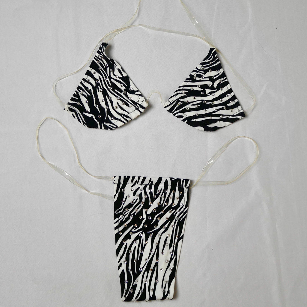 Zebra Print Invisible Strap Bedazzled Triangle Bikini