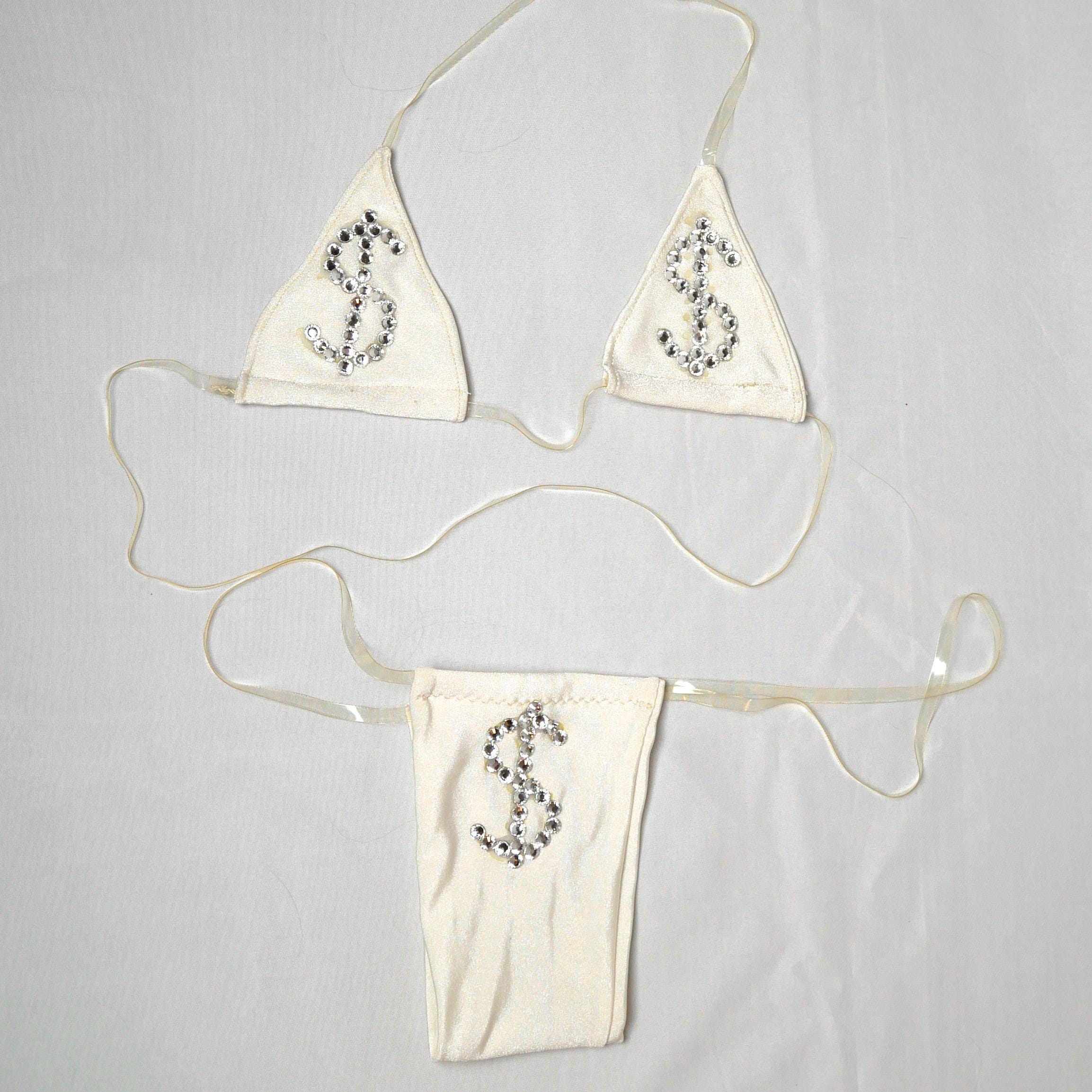 Bedazzled Money Sign Invisible Strap Triangle Bikini