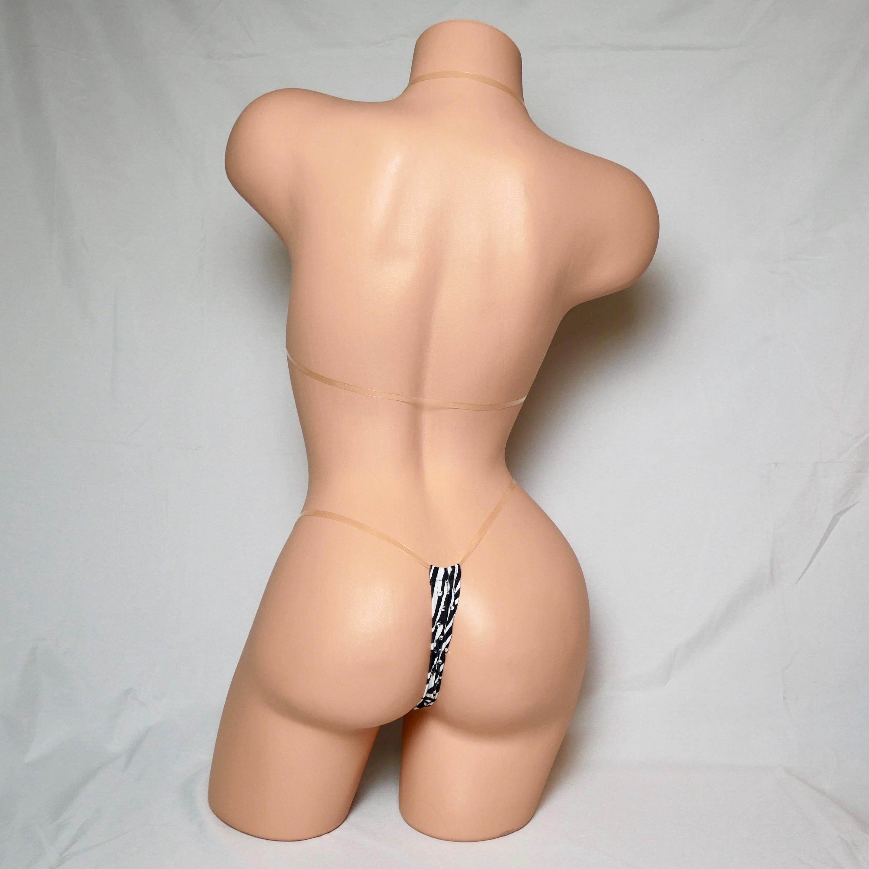 Zebra Print Invisible Strap Bedazzled Triangle Bikini