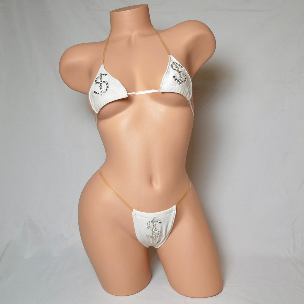 Bedazzled Money Sign Invisible Strap Triangle Bikini