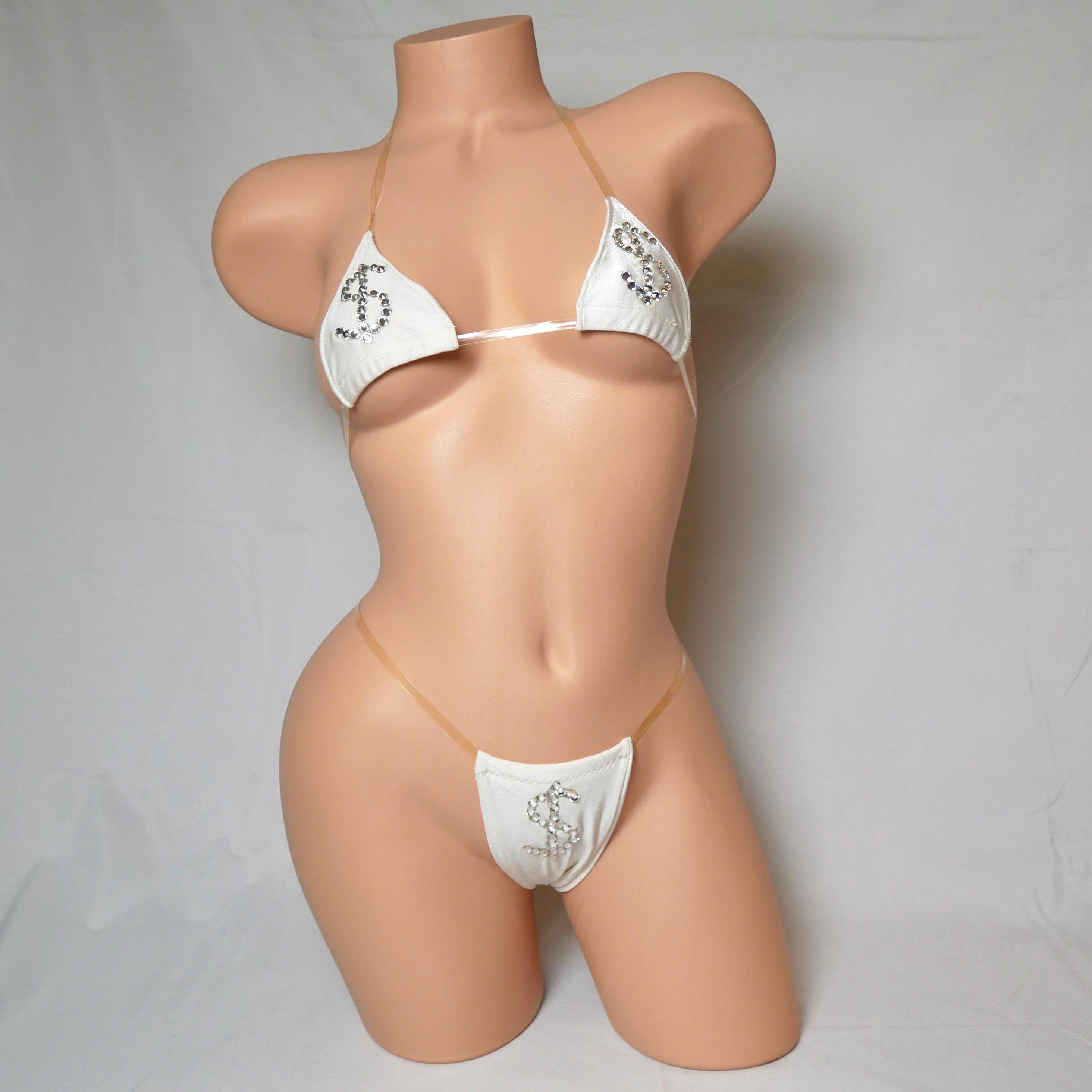 Bedazzled Money Sign Invisible Strap Triangle Bikini