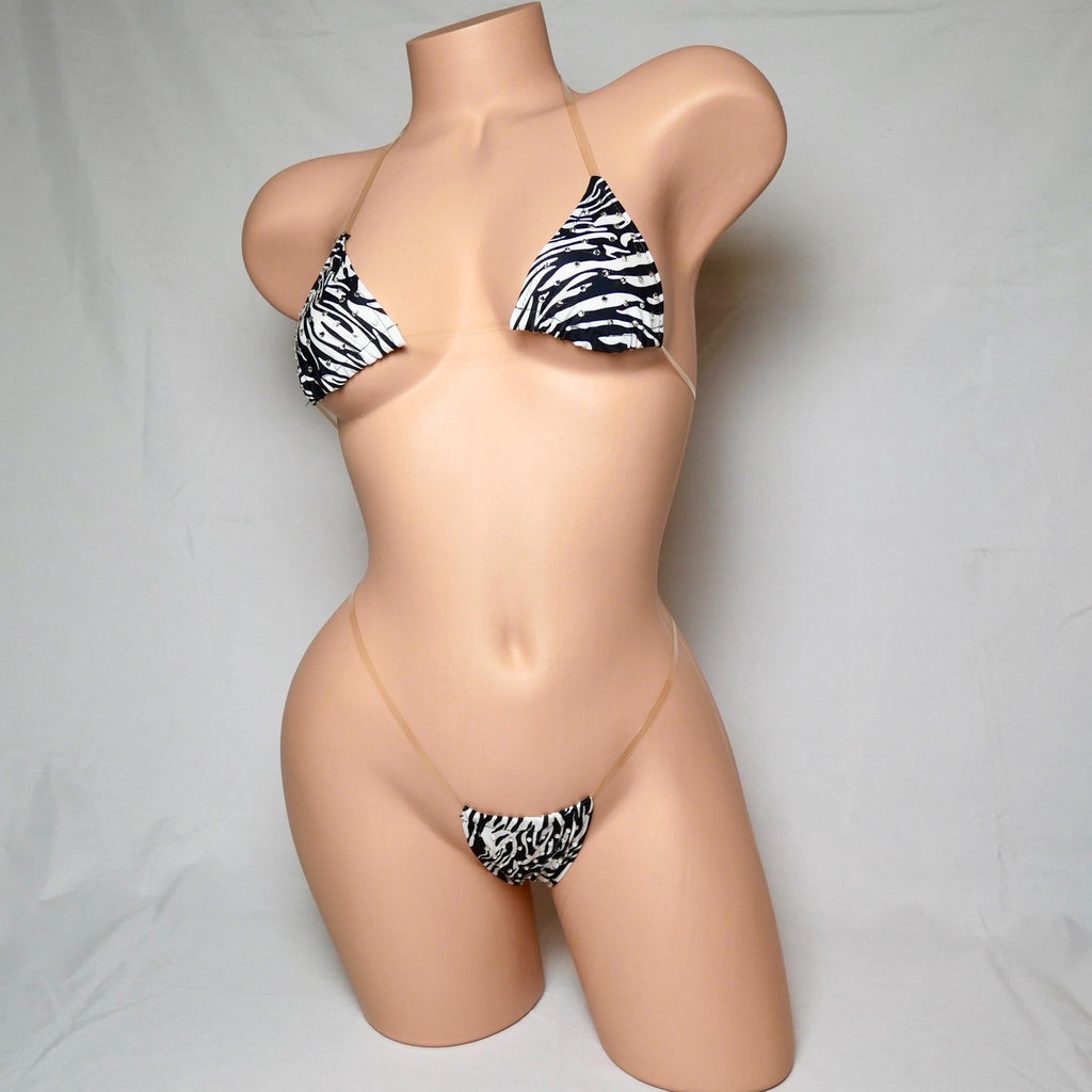 Zebra Print Invisible Strap Bedazzled Triangle Bikini
